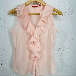 Oscar de la Renta Women’s size 6 Peach Ruffle Sleeveless Silk Blouse
